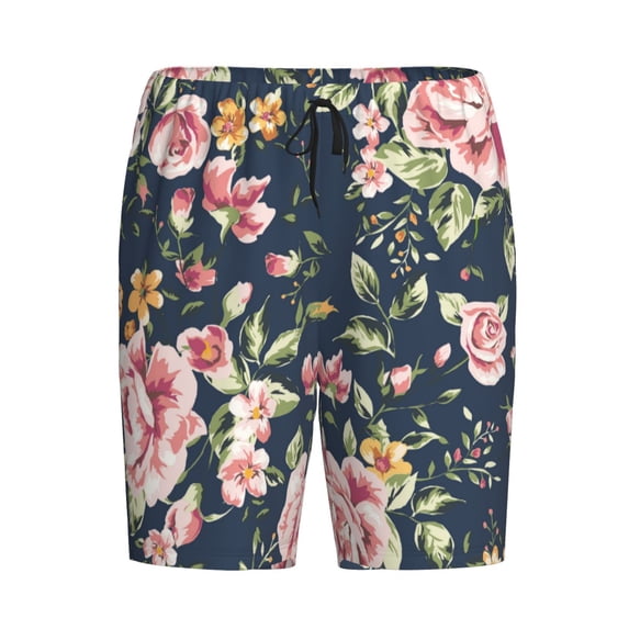 Lsque Vintage Floral Mens Sleep Pajama Shorts,Short Pajama Pants, Cotton Ultra-Soft Knit-Large