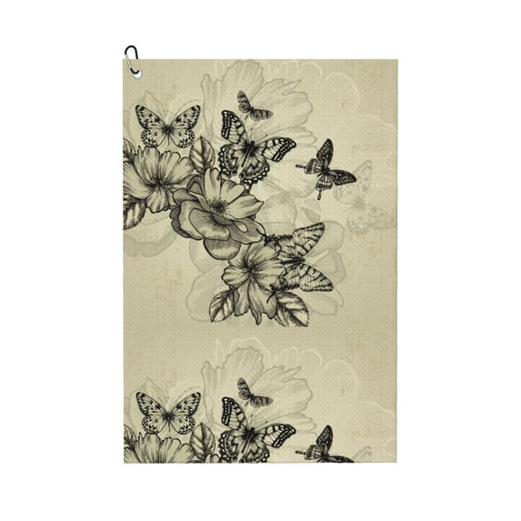 Lsque Vintage Floral Premium Golf Towel - Ultra Absorbent and Quick Drying Microfiber Towel with Carabiner - Gift for Men -24" X 16"