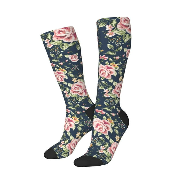 Lsque Vintage Floral Printed Crew Socks Men's Women's LightWeight Thin ...