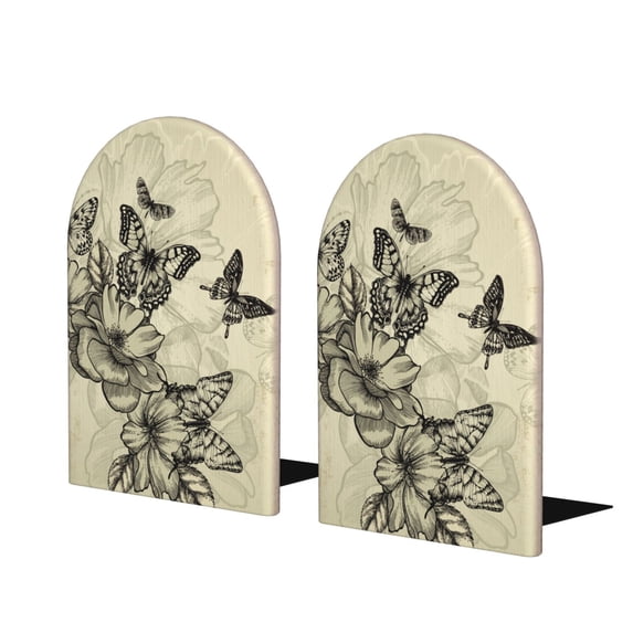 Lsque Vintage Floral Printed Wood Bookends,Non-Skid Bookend for Shelves,Heavy Duty Support Bookends,Non-Slip Foam Pads for Office, Home, and Library,1 Pair