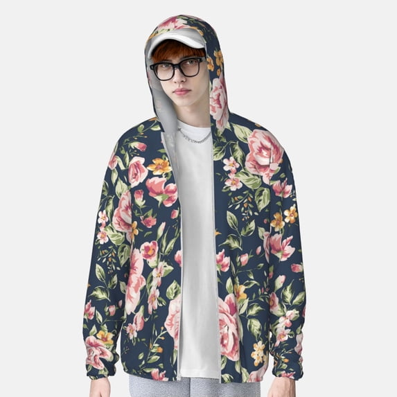 Lsque Vintage Floral UPF 50+ Lightweight Sun Protection Men's Women's Long Sleeve Shirt, Hoodie Performance -Large