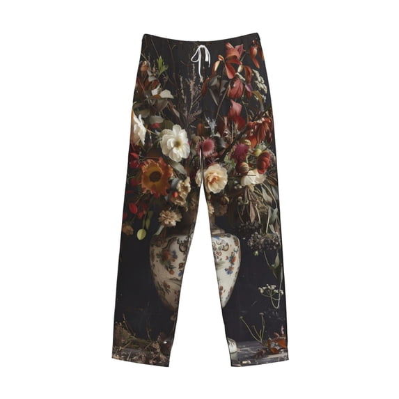 Lsque Vintage Floral Vase A Print Men's Pajama Pants, Lounge Pant - Comfortable Home Wear,Elastic Waistband, Stylish Design-Small