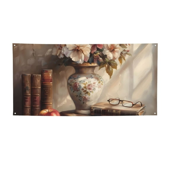 Lsque Vintage Floral Vase With Books Pattern Party Banner, Festive Banner , Holiday Celebrations and Events for Carnival Birthday Party Festival Decorations-Medium
