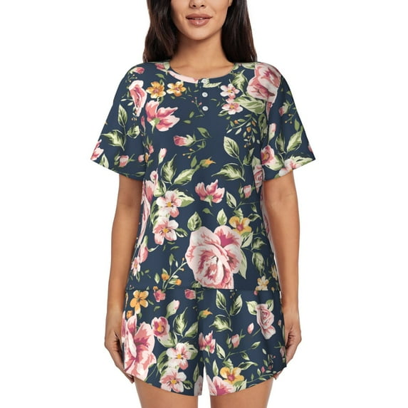 Lsque Vintage Floral Women's Short-Sleeved Pajama Set - 2 Piece Soft and Lightweight Sleepwear Set-X-Large