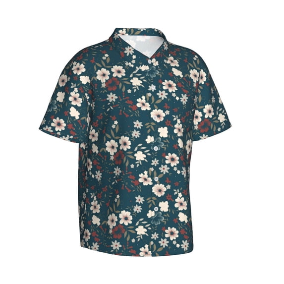 Lsque Vintage Floral pattern Hawaiian Shirt for Men, Unisex Summer Beach Casual Short Sleeve Button Down Shirts-3X-Large