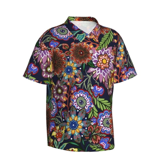 Lsque Vintage Floral pattern Hawaiian Shirt for Men, Unisex Summer Beach Casual Short Sleeve Button Down Shirts-Medium