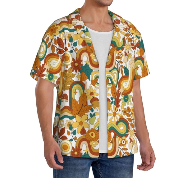 Lsque Vintage Floral print Men's Cuban Collar Short Sleeve Shirt Summer Beachwear Casual Button Down Fashionable Vacation Leisure Shirt-XX-Large