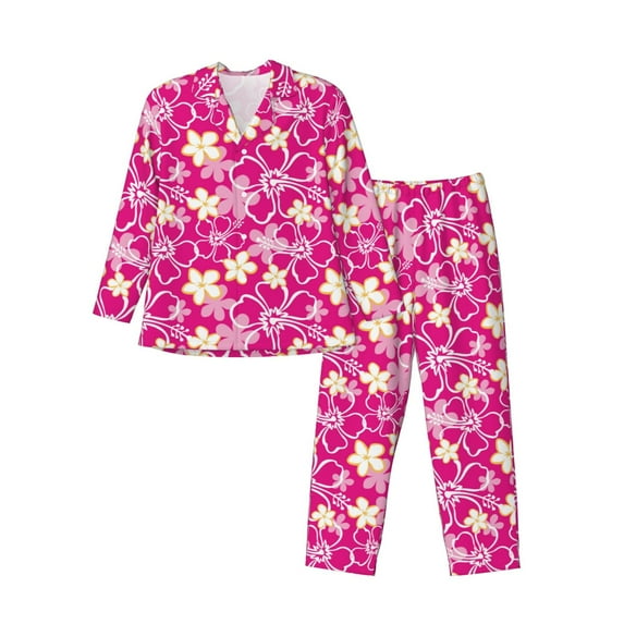 Lsque Vintage Flowers Pattern Long Sleeve Pajama Set for Men - Soft 2-Piece Sleepwear and Loungewear Set with Pockets, Comfy Nightwear-XX-Large