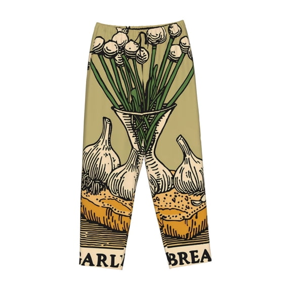 Lsque Vintage Garlic Bread Illustration Print Women's Pajama Pants, Lounge Pant - Comfortable Home Wear,Elastic Waistband, Stylish Design-Medium