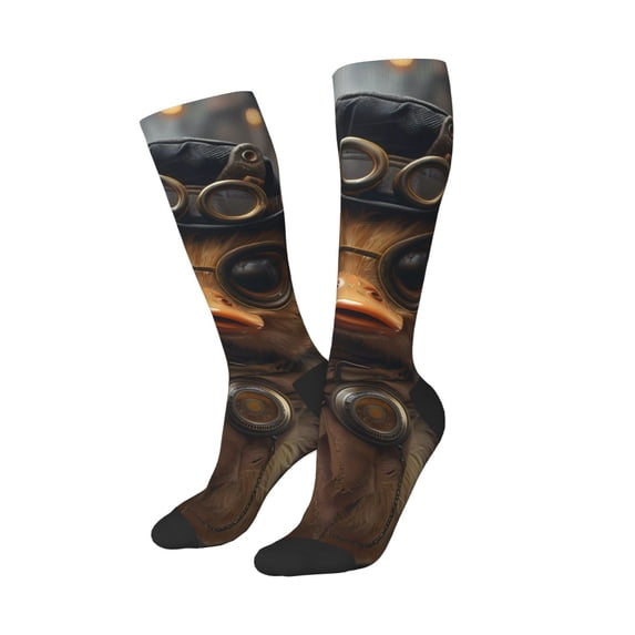 Lsque Vintage Gentleman Duck Printed Crew Socks Men's Women's LightWeight Thin Casual Calf Socks ,Knee High Socks,Cotton Socks