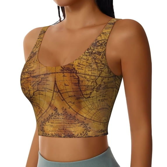 Lsque Vintage Map Printed Women'S Sports Bra, Compression, Moisture Wicking, High-Impact Sports Bra For Women,Supportive sports bra-Small