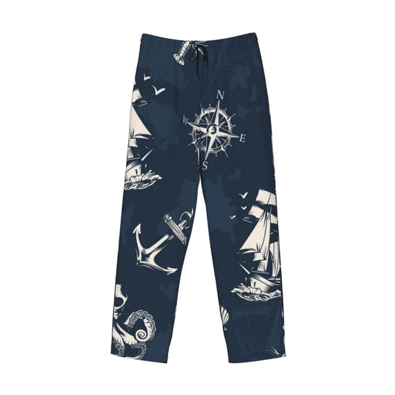 Lsque Vintage Marine Print Men's Pajama Pants, Lounge Pant - Comfortable Home Wear,Elastic Waistband, Stylish Design-Medium