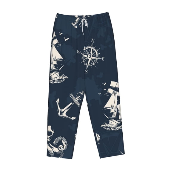 Lsque Vintage Marine Print Women's Pajama Pants, Lounge Pant - Comfortable Home Wear,Elastic Waistband, Stylish Design-Small