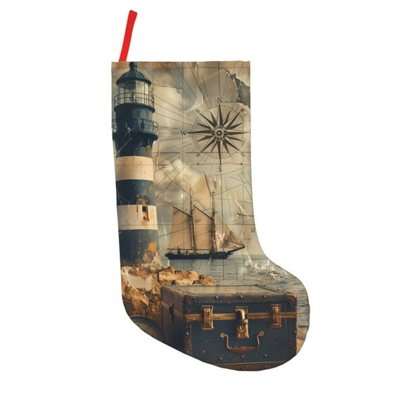 Lsque Vintage Nautical Lighthouse Pattern 18 Inch Christmas Stockings, Festive Holiday Stocking for Christmas Decorations Holiday Decor