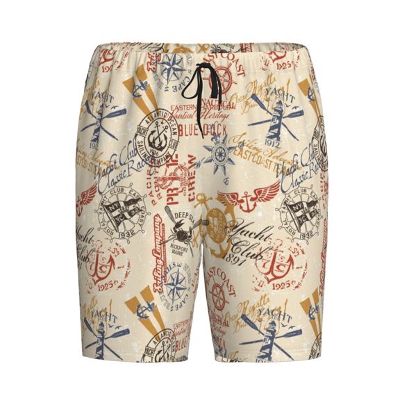 Lsque Vintage Nautical Mens Sleep Pajama Shorts,Short Pajama Pants, Cotton Ultra-Soft Knit-Small
