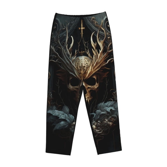 Lsque Vintage Ornate Skull Print Women's Pajama Pants, Lounge Pant - Comfortable Home Wear,Elastic Waistband, Stylish Design-Small