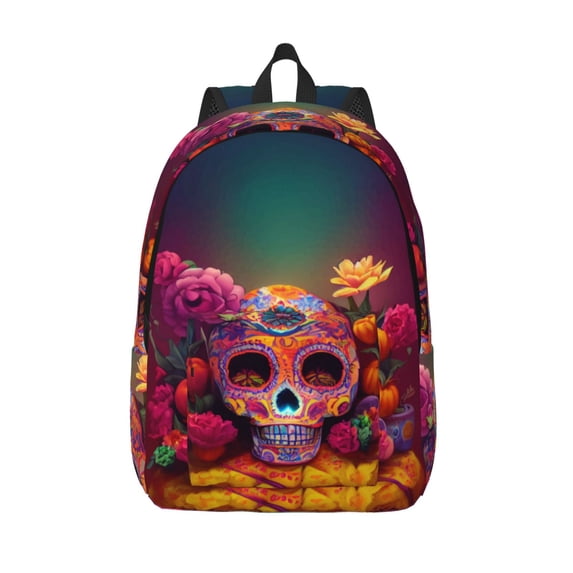 Lsque Vintage Patterned Skull Pattern Canvas Daypack, Durable Backpack, High-quality Versatile Backpack,Vintage Compact Backpack-Small