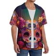 thumbnail image 1 of Lsque Vintage Patterned Skull print Men's Cuban Collar Short Sleeve Shirt Summer Beachwear Casual Button Down Fashionable Vacation Leisure Shirt-Large, 1 of 7