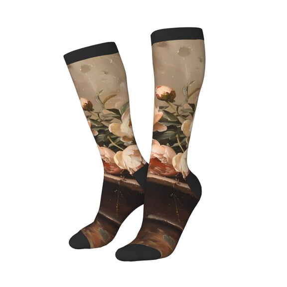 Lsque Vintage Peonies Rustic Charm Printed Crew Socks Men's Women's LightWeight Thin Casual Calf Socks ,Knee High Socks,Cotton Socks