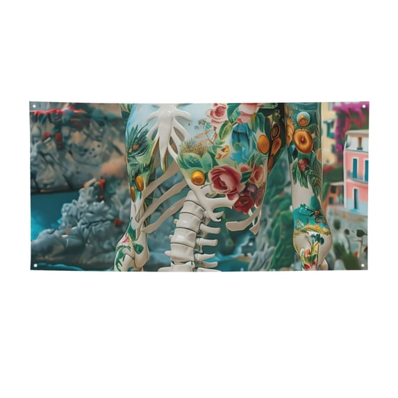 Lsque Vintage Print Island Skull Pattern Party Banner, Festive Banner , Holiday Celebrations and Events for Carnival Birthday Party Festival Decorations-Small