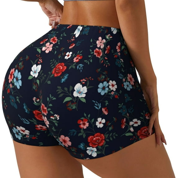 Lsque Vintage Rose Pattern High Waisted Biker Shorts for Women-Tummy Control Fitness Athletic Workout Running Yoga Gym Shorts,Moisture-Wicking-