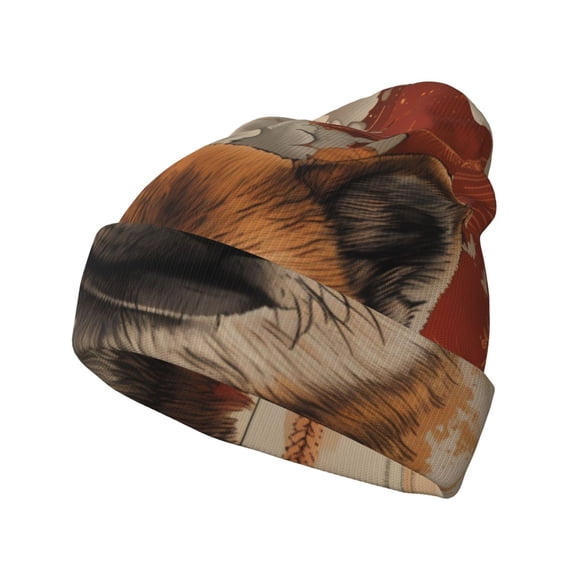 Lsque Vintage Shiba Inu Art Pattern Knitted Beanie, Unisex Winter Hat, Knit Hat Winter Beanies Thick Fisherman Beanies Cuffed Plain Skull Caps