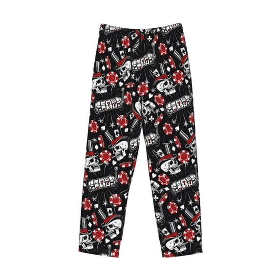 Lsque Vintage Skull Casino Print Men's Pajama Pants, Lounge Pant - Comfortable Home Wear,Elastic Waistband, Stylish Design-X-Large