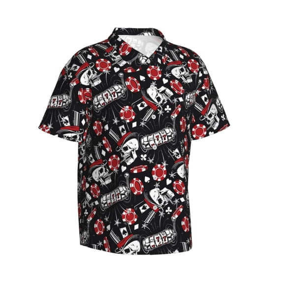 Lsque Vintage Skull Casino pattern Hawaiian Shirt for Men, Unisex Summer Beach Casual Short Sleeve Button Down Shirts-Small