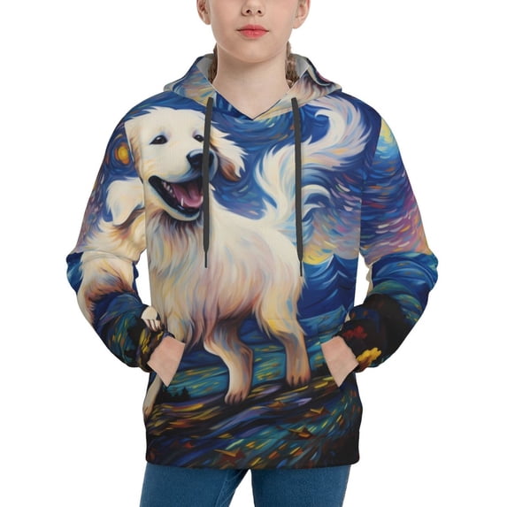 Lsque Vintage Starry Sky Puppy Patten Youth Hoodie Sweatshirt Pullover with Kangaroo Pocket Boys and Girls Hoodie Warm Hoodie for Kids-Small