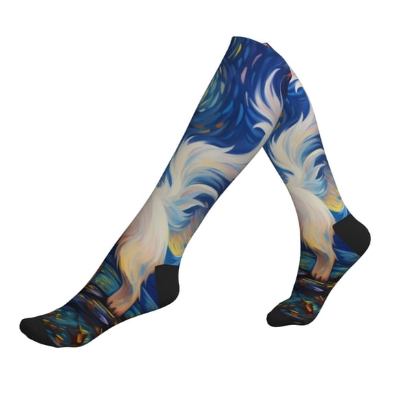 Lsque Vintage Starry Sky Puppy Pattern Sport Compression Socks for Men & Women 15-20 mmHg Knee High Nurse Pregnant Running Medical and Travel Athletic