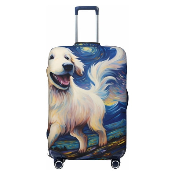 Lsque Vintage Starry Sky Puppy Printed Luggage Cover, Travel Luggage Protector,Scratch and Dirt Resistant, Fits 18-32 Inch Luggage - Small