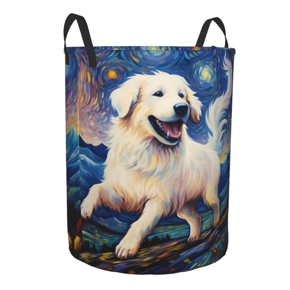 Lsque Vintage Starry Sky Puppy pattern Laundry Hamper Basket, Tall Woven Rope Hamper Basket for Clothes, Lightweight Storage Basket, Collapsible Waterproof-