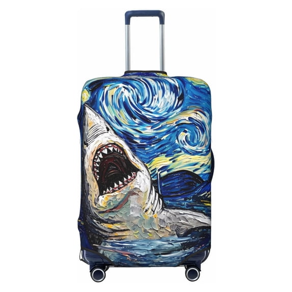 Lsque Vintage Starry Sky Shark Printed Luggage Cover, Travel Luggage Protector,Scratch and Dirt Resistant, Fits 18-32 Inch Luggage - X-Large