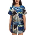 thumbnail image 1 of Lsque Vintage Starry Sky Shark Women's Short-Sleeved Pajama Set - 2 Piece Soft and Lightweight Sleepwear Set-X-Large, 1 of 9