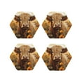 thumbnail image 1 of Lsque Vintage Sunflower Cow Pattern 4" Drink Coasters Set of 4, PVC Leather Absorbent Coasters, Table Coaster Set Decorative Coffee Cup Coasters Housewarming Gift -Hexagon, 1 of 6