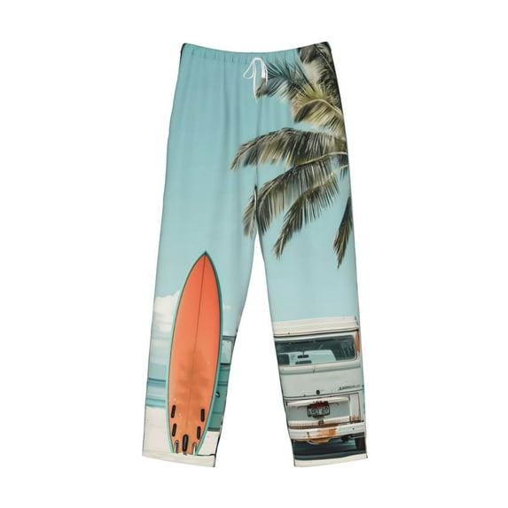 Lsque Vintage Surf Van Beach Print Men's Pajama Pants, Lounge Pant - Comfortable Home Wear,Elastic Waistband, Stylish Design-Small