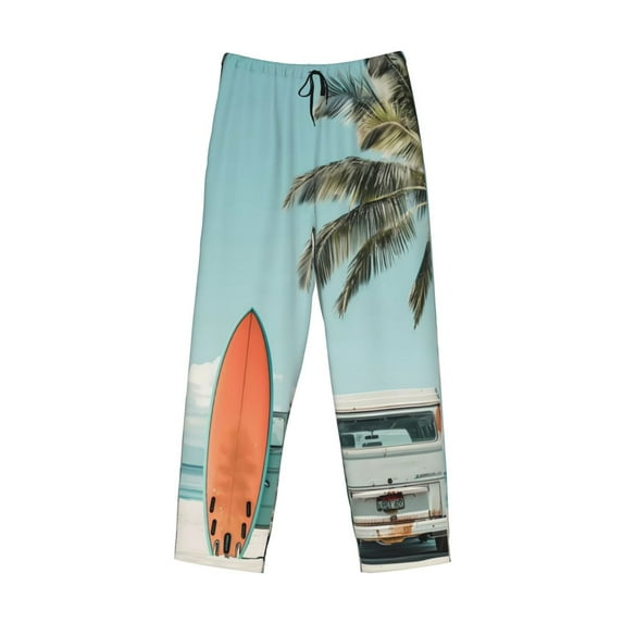 Lsque Vintage Surf Van Beach Print Men's Pajama Pants, Lounge Pant - Comfortable Home Wear,Elastic Waistband, Stylish Design-XX-Large