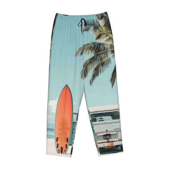 Lsque Vintage Surf Van Beach Print Women's Pajama Pants, Lounge Pant - Comfortable Home Wear,Elastic Waistband, Stylish Design-Large