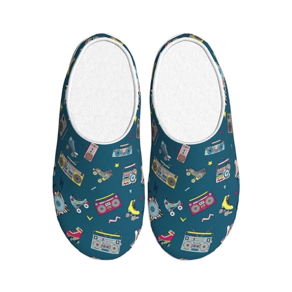 Lsque Vintage Tape Players And Skates Pattern Womens Comfort Cotton on Scuff With Memory Foam and Anti-skid Sole Slipper-42/43