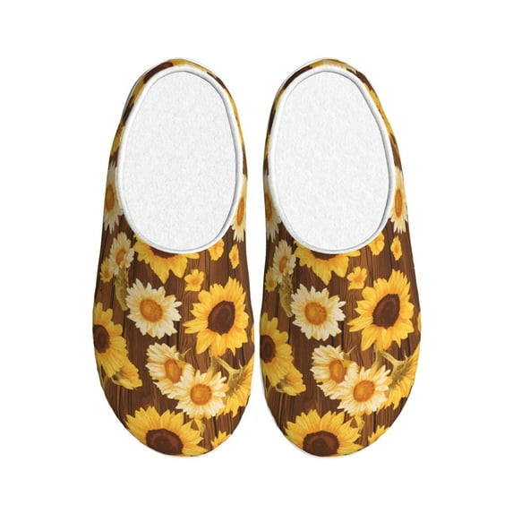 Lsque Vintage Wood Grain Sunflower A Pattern Womens Comfort Cotton on Scuff With Memory Foam and Anti-skid Sole Slipper-44/45