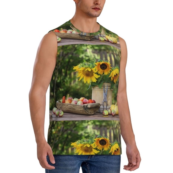 Lsque Vintage Wooden Bucket Print Men's Cotton Blend Sleeveless Muscle Shirts (S-3XL)- Moisture Wicking, Odor Protection, UPF 30+,3X-Large