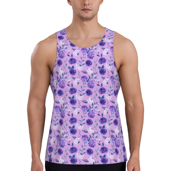 Lsque Violet Pattern Mens Tank Tops Muscle Athletic Quick Dry Sleeveless Workout Fitness T Shirts Beach Tank Top, Loose-fit Sleeveless Shirt for Men-Large