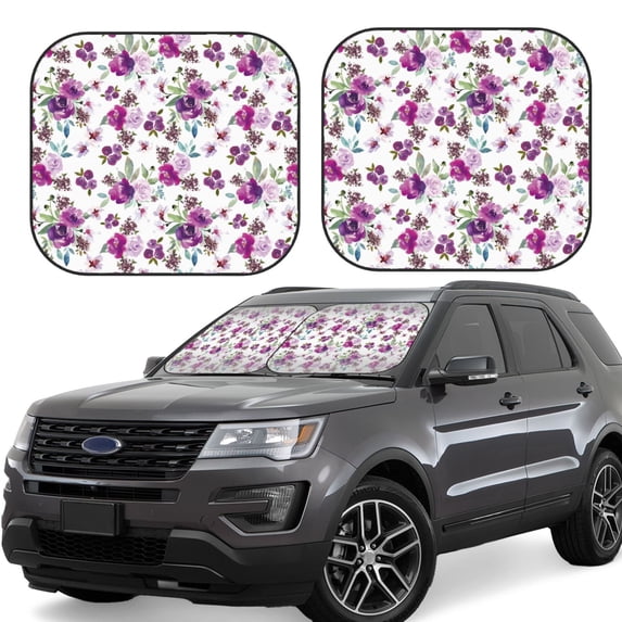 Lsque Violets Flowers 2 PCS Windshield Sun Shade | CarFoldable Window Covers | Car Accessories Reflect UV for Universal Cars SUV Truck | Medium