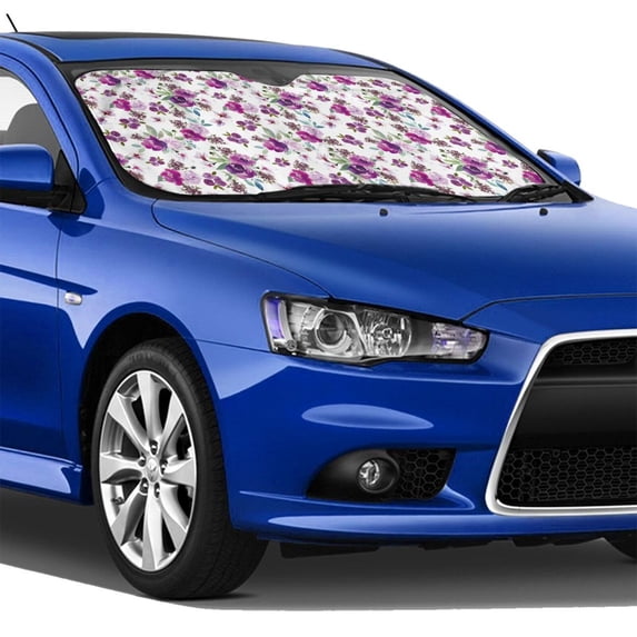 Lsque Violets Flowers Car Windshield Sun Shade | Accordion Folding Style Auto Shade for Car Truck SUV Van | Blocks UV Rays Sun Visor Protector | Small