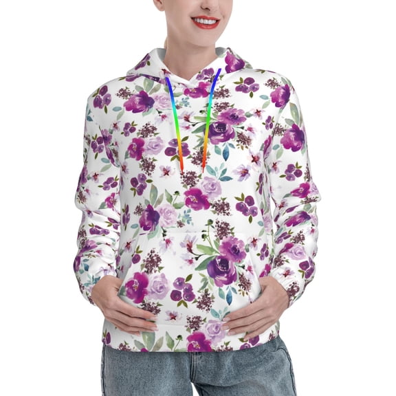 Lsque Violets Flowers Pattern Casual Women's Hoodie,Hooded Sweatshirt with Kangaroo Pocket,Pullover Hoodie with Eye-catching Drawstrings-XX-Large
