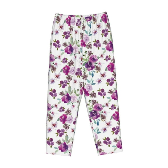 Lsque Violets Flowers Print Women's Pajama Pants, Lounge Pant - Comfortable Home Wear,Elastic Waistband, Stylish Design-Medium