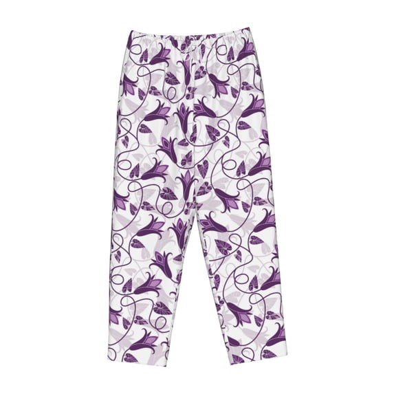 Lsque Violets Flowers Print Women's Pajama Pants, Lounge Pant - Comfortable Home Wear,Elastic Waistband, Stylish Design-Small