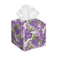 thumbnail image 1 of Lsque Violets Flowers Printed Tissue Box Cover Holder, Facial Paper Organizer Dispenser,Square with Bottom Belt, PVC Leather Decorative Organizer, 1 of 8