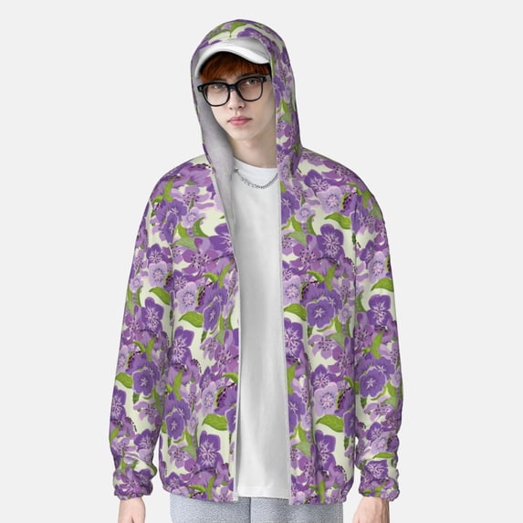 Lsque Violets Flowers UPF 50+ Lightweight Sun Protection Men's Women's Long Sleeve Shirt, Hoodie Performance -X-Large
