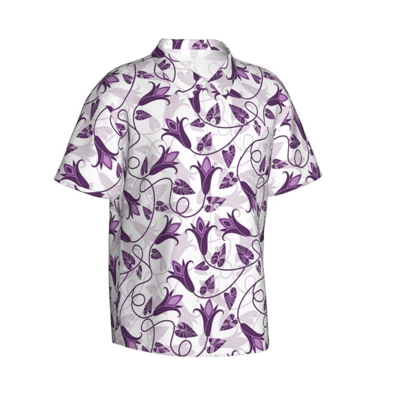 Lsque Violets Flowers pattern Hawaiian Shirt for Men, Unisex Summer Beach Casual Short Sleeve Button Down Shirts-Medium